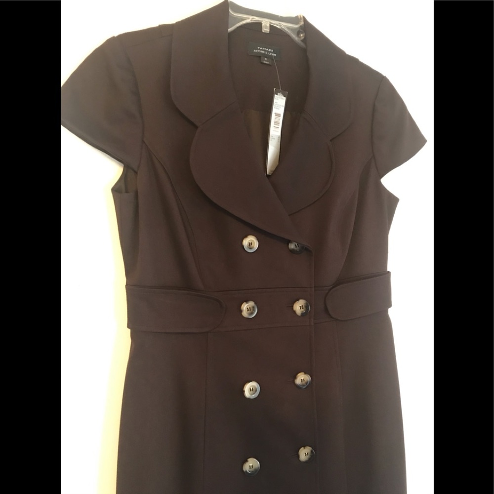 NWT TAHARI Dark Brown Button Down V-Neck  Dress